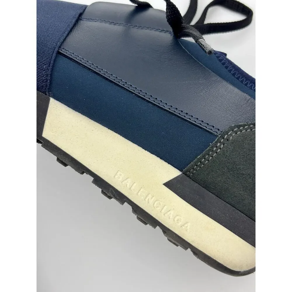 Authentic Balenciaga Race Runner Sneakers Navy Blue Black Elastic Size 8 38